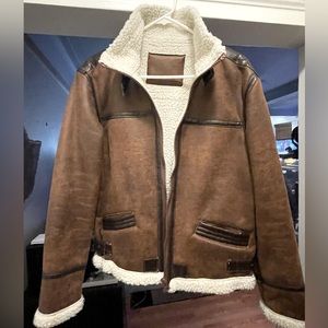 Faux Leather Shearling Aviator Jacket (Leon Kennedy Resident Evil 4 cosplay)